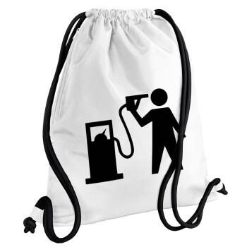 Fuel crisis, Τσάντα πλάτης πουγκί GYMBAG λευκή, με τσέπη (40x48cm) & χονδρά κορδόνια
