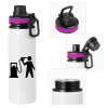 Metallic water bottle with safety lid, 850ml aluminum