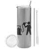 Tumbler stainless steel Silver 600ml, with metal straw & cleaning brush
