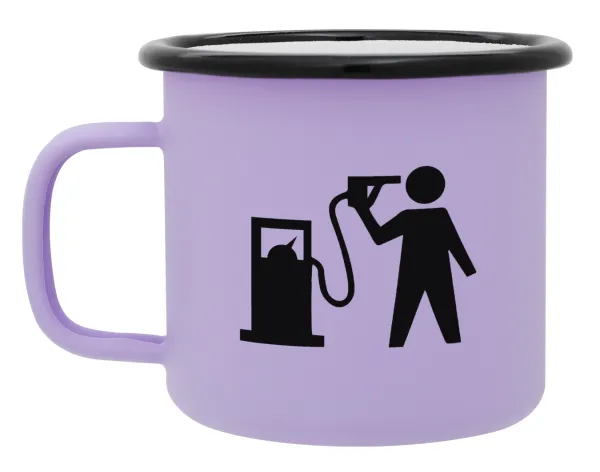 Fuel crisis — Metal enamel mug, matte light pastel purple, 360ml