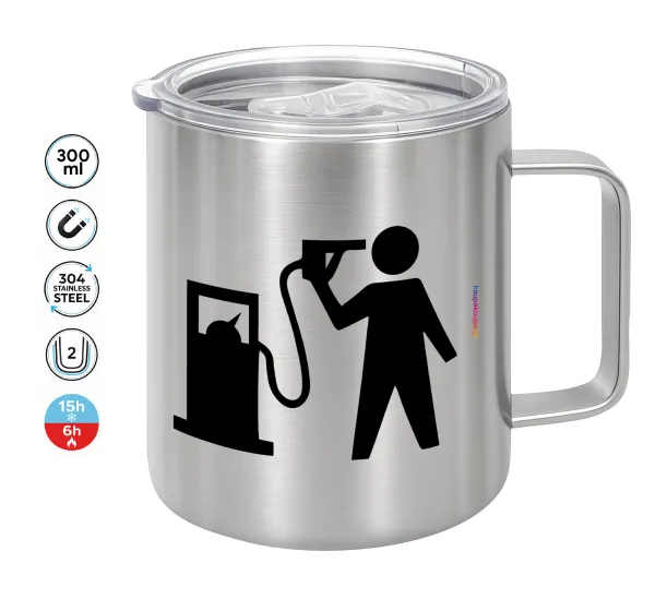 Fuel crisis — Double-walled stainless steel mug 300ml with temperature-retaining lid