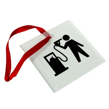 Fuel crisis, Christmas ornament, glass square ornament 9x9cm