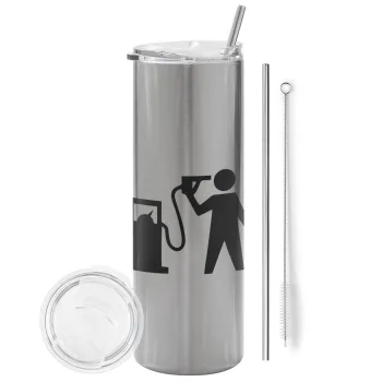Fuel crisis, Tumbler stainless steel Silver 600ml, with metal straw & cleaning brush