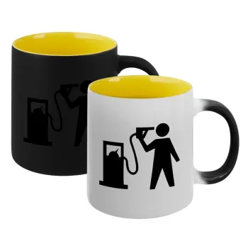 Fuel crisis, Κούπα Μαγική εσωτερικό κίτρινη, κεραμική 330ml που αλλάζει χρώμα με το ζεστό ρόφημα