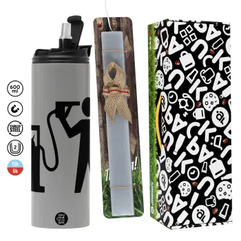Fuel crisis, Πασχαλινή Λαμπάδα με Travel Tumbler θερμό (600ml, BPA free) & κερί αρωματικό πλακέ (30cm) (ΓΚΡΙ)
