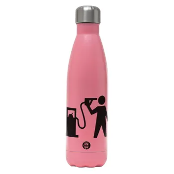 Fuel crisis, Μεταλλικό παγούρι θερμός Ροζ Ματ (Stainless steel), διπλού τοιχώματος, 500ml