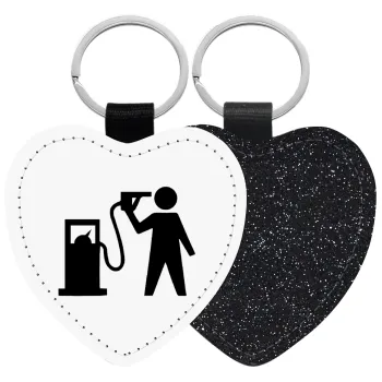 Fuel crisis, Μπρελόκ PU δερμάτινο glitter καρδιά ΜΑΥΡΟ