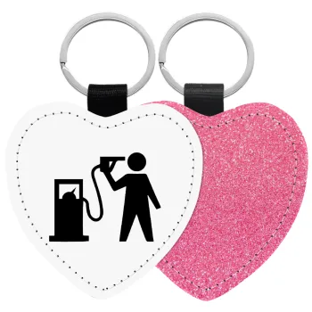 Fuel crisis, Μπρελόκ PU δερμάτινο glitter καρδιά ΡΟΖ