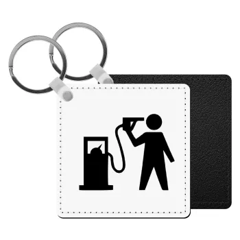 Fuel crisis, Μπρελόκ Δερματίνη, τετράγωνο ΜΑΥΡΟ (5x5cm)