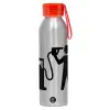 Αλουμινένιο Αθλητικό Μπουκάλι 650ml – Ασημί με Κόκκινο Καπάκι και Λουράκι Σιλικόνης