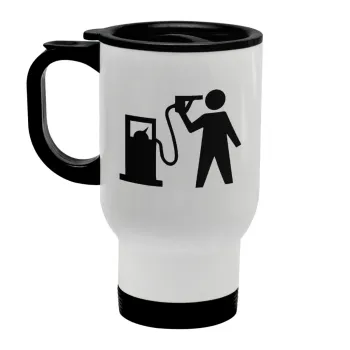 Fuel crisis, Κούπα ταξιδιού ανοξείδωτη με καπάκι, διπλού τοιχώματος (θερμό) λευκή 450ml