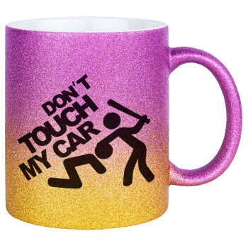 Don't touch my car, Κούπα Χρυσή/Ροζ Glitter, κεραμική, 330ml