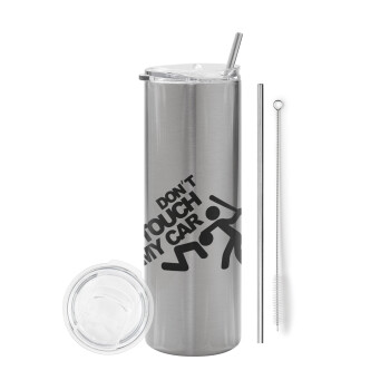 Don't touch my car, Tumbler stainless steel Silver 600ml, with metal straw & cleaning brush
