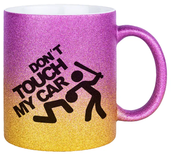 Don't touch my car — Gold/pink glitter mug, ceramic, 330ml