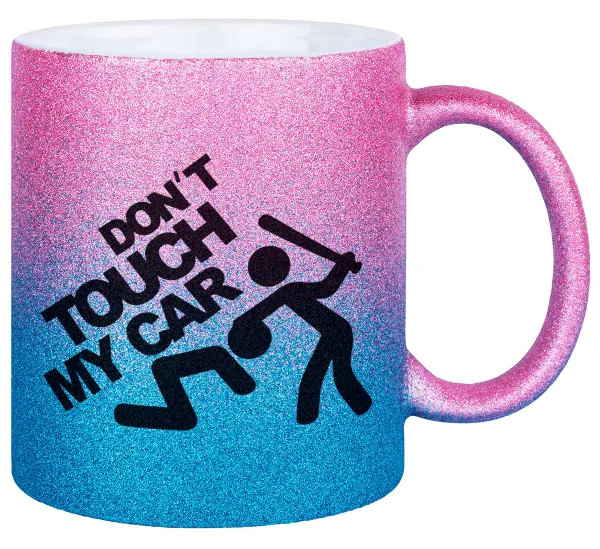 Don't touch my car — Gold/blue glitter mug, ceramic, 330ml