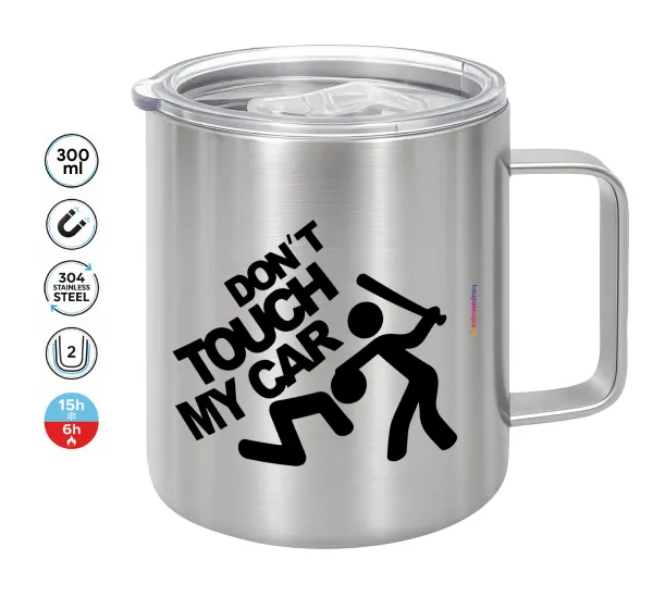 Don't touch my car — Double-walled stainless steel mug 300ml with temperature-retaining lid