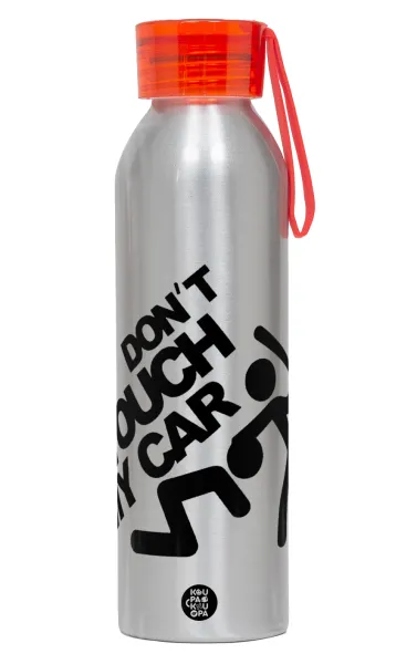 Don't touch my car — Αλουμινένιο Αθλητικό Μπουκάλι 650ml – Ασημί με Κόκκινο Καπάκι και Λουράκι Σιλικόνης