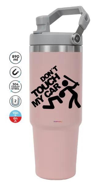 Don't touch my car — ΡΟΖ Travel Tumbler Θερμός με χερούλι και καλαμάκι 890ml