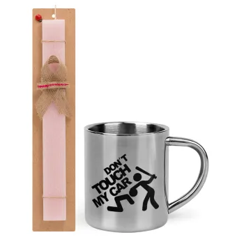 Don't touch my car, Easter Set, metallic thermal cup (300ml) & aromatic flat Easter candle (30cm) (PINK)