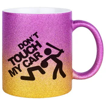 Don't touch my car, Κούπα Χρυσή/Ροζ Glitter, κεραμική, 330ml