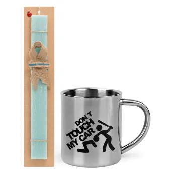 Don't touch my car, Easter Set, metallic thermal cup (300ml) & aromatic flat Easter candle (30cm) (TURQUOISE)