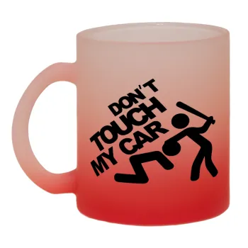 Don't touch my car, Κούπα γυάλινη δίχρωμη με βάση το κόκκινο ματ, 330ml