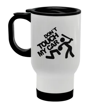 Don't touch my car, Stainless steel travel mug with lid, double wall white 450ml