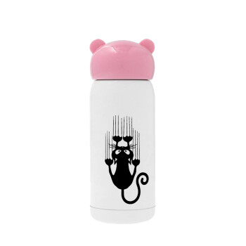 Cat scratching, Pink stainless steel thermal flask, 320ml