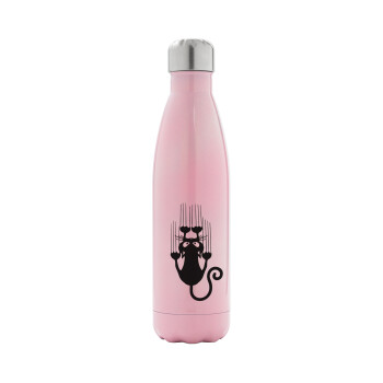 Cat scratching, Metal mug thermos Pink Iridiscent (Stainless steel), double wall, 500ml