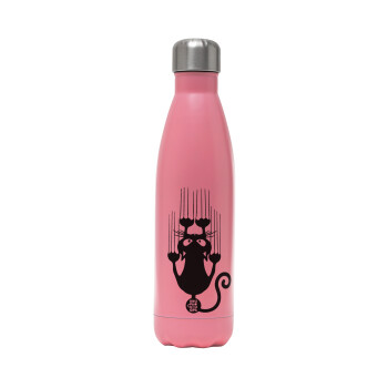 Cat scratching, Metal mug thermos Pink Mat (Stainless steel), double wall, 500ml