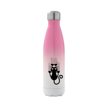 Cat scratching, Metal mug thermos Pink/White (Stainless steel), double wall, 500ml