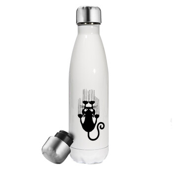 Cat scratching, Metal mug thermos White (Stainless steel), double wall, 500ml