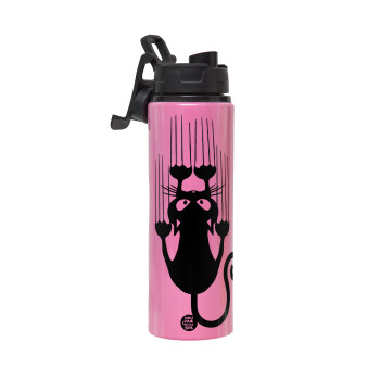Cat scratching, Metallic water bottle with safety lid, 850ml aluminum