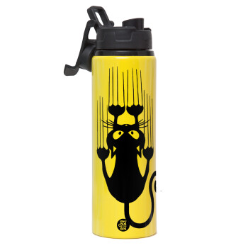 Cat scratching, Metallic water bottle with safety lid, 850ml aluminum