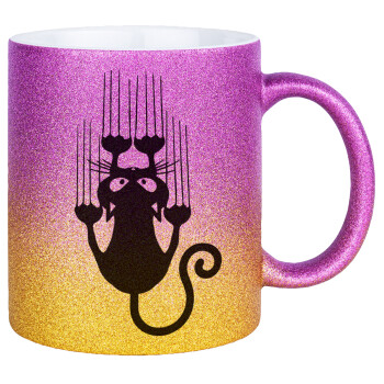 Cat scratching, Κούπα Χρυσή/Ροζ Glitter, κεραμική, 330ml