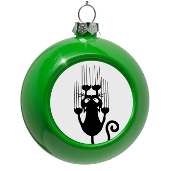Cat scratching, Green Christmas tree ornament bauble 8cm