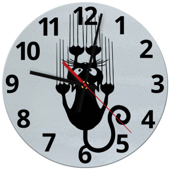 Cat scratching, Ρολόι τοίχου γυάλινο (30cm)