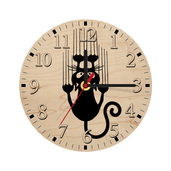 Cat scratching, Ρολόι τοίχου ξύλινο plywood (20cm)