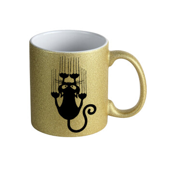 Cat scratching, Κούπα Χρυσή Glitter που γυαλίζει, κεραμική, 330ml