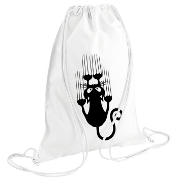 Cat scratching, Τσάντα πλάτης πουγκί GYMBAG λευκή (28x40cm)