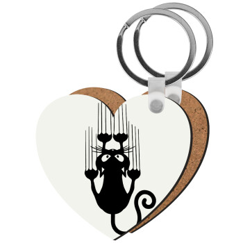 Cat scratching, Μπρελόκ Ξύλινο καρδιά MDF