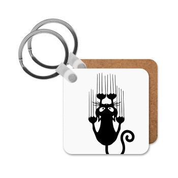 Cat scratching, Μπρελόκ Ξύλινο τετράγωνο MDF