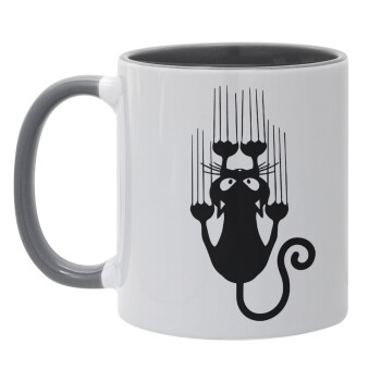 Cat scratching, Mug colored grey, ceramic, 330ml
