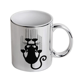 Cat scratching, Mug ceramic, silver mirror, 330ml