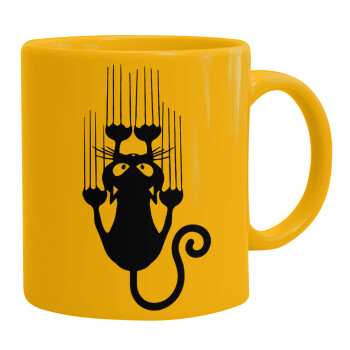 Cat scratching, Ceramic coffee mug yellow, 330ml (1pcs)