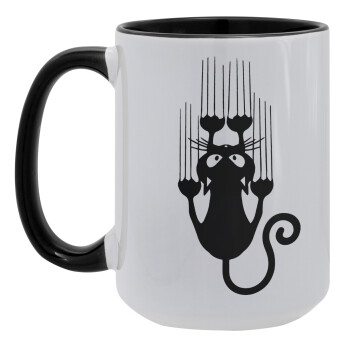 Cat scratching, Κούπα Mega 15oz, κεραμική Μαύρη, 450ml