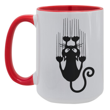 Cat scratching, Κούπα Mega 15oz, κεραμική Κόκκινη, 450ml
