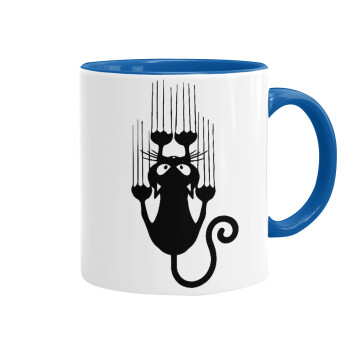 Cat scratching, Mug colored blue, ceramic, 330ml