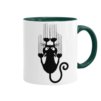 Cat scratching, Mug colored green, ceramic, 330ml