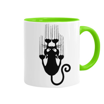 Cat scratching, Mug colored light green, ceramic, 330ml